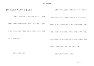 2024年投资个人工作计划