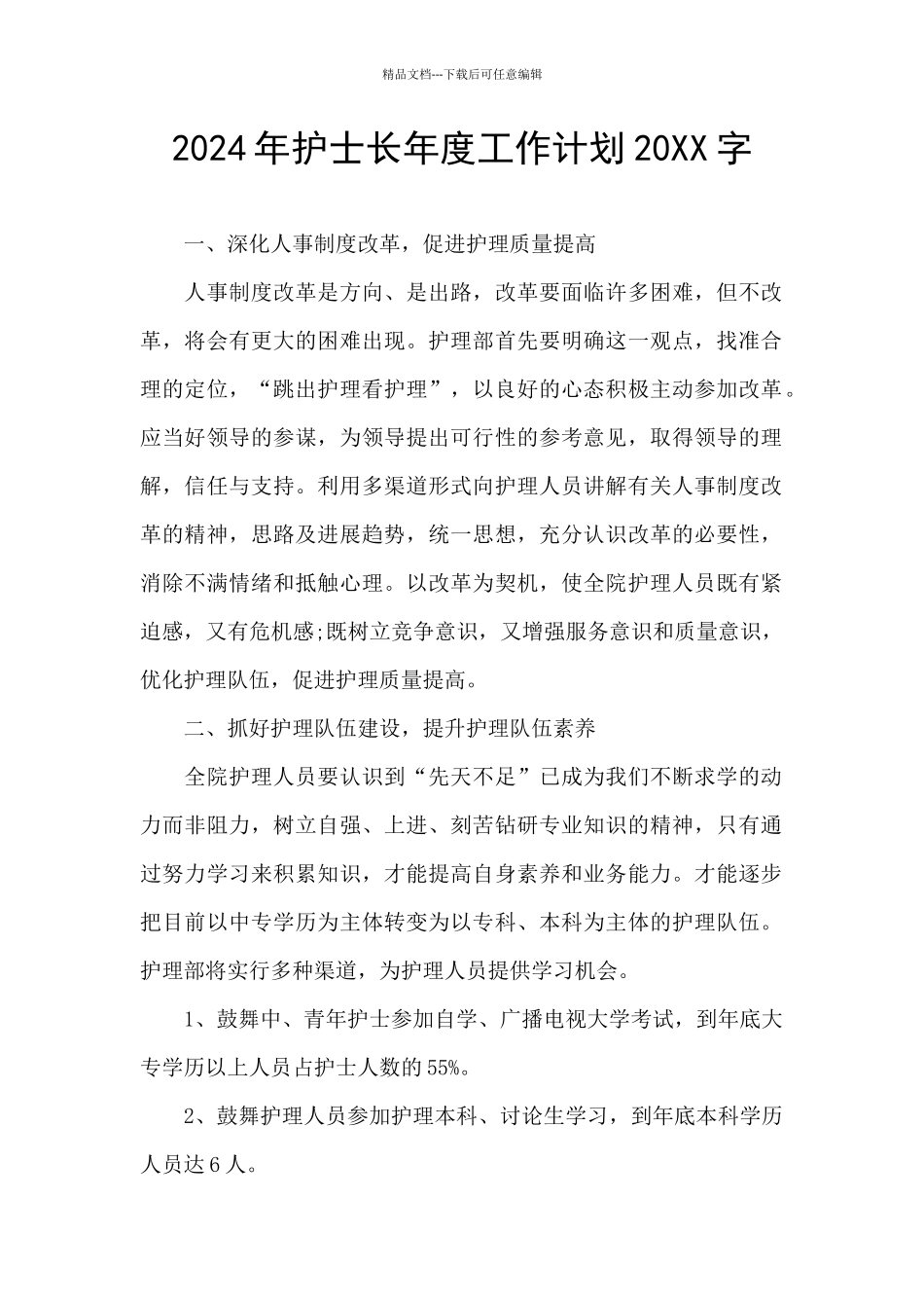 2024年护士长年度工作计划20XX字_第1页