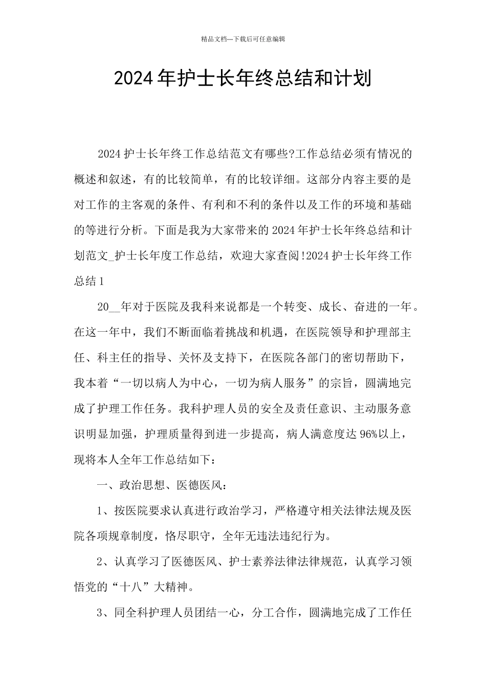 2024年护士长年终总结和计划_第1页