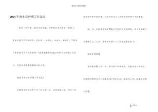 2024年护士长护理工作总结