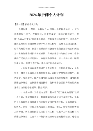 2024年护师个人计划