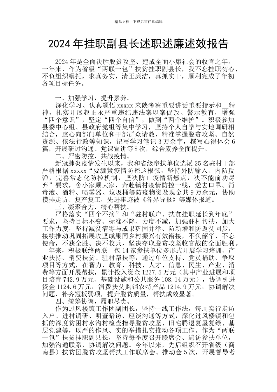 2024年挂职副县长述职述廉述效报告_第1页