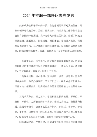 2024年挂职干部任职表态发言