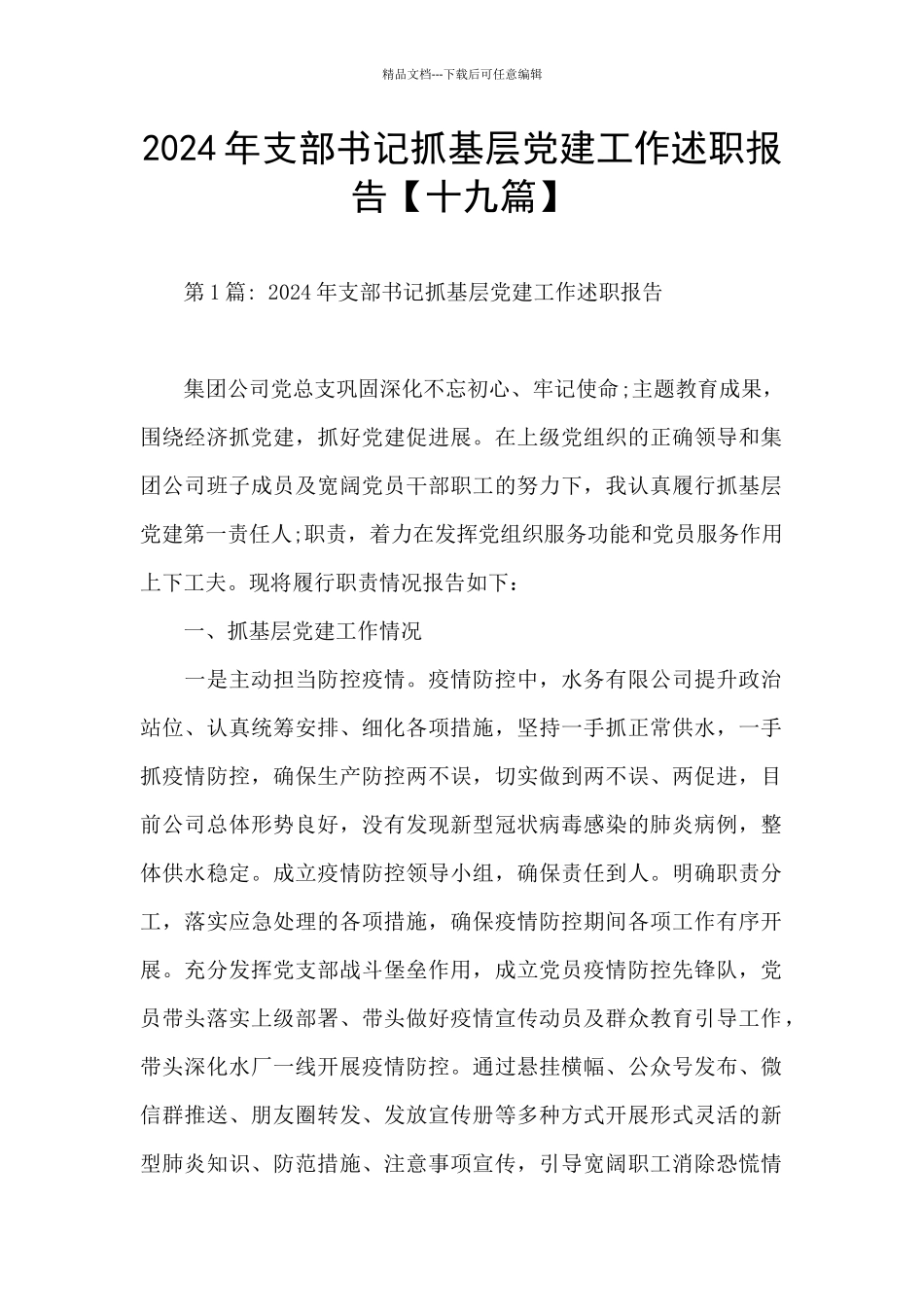 2024年支部书记抓基层党建工作述职报告_第1页