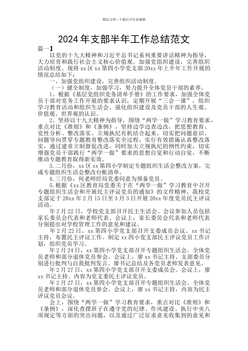 2024年支部半年工作总结范文_第1页