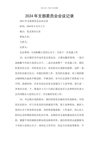 2024年支部委员会会议记录
