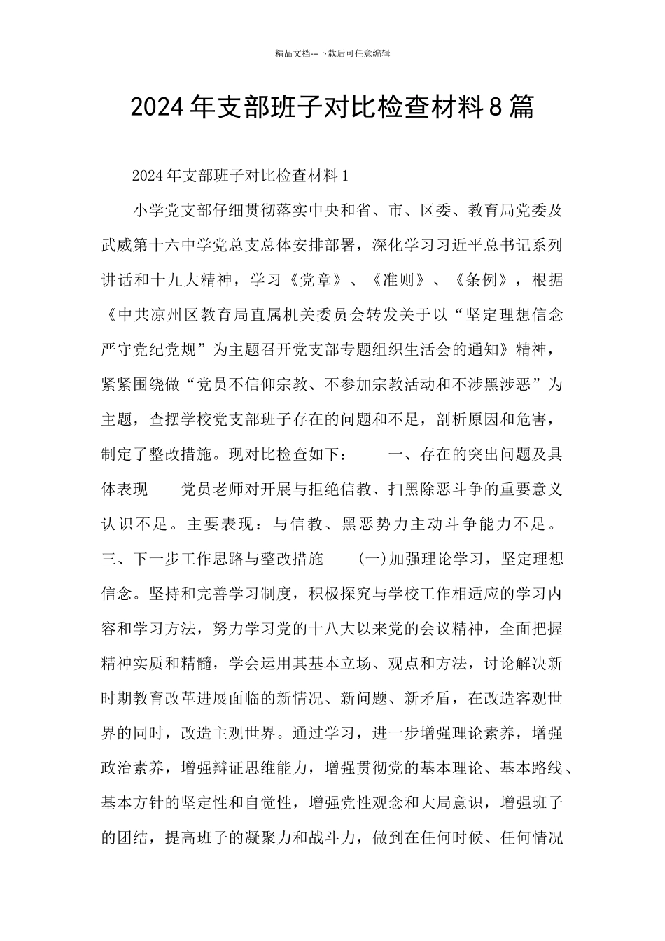 2024年支部班子对照检查材料8篇_第1页