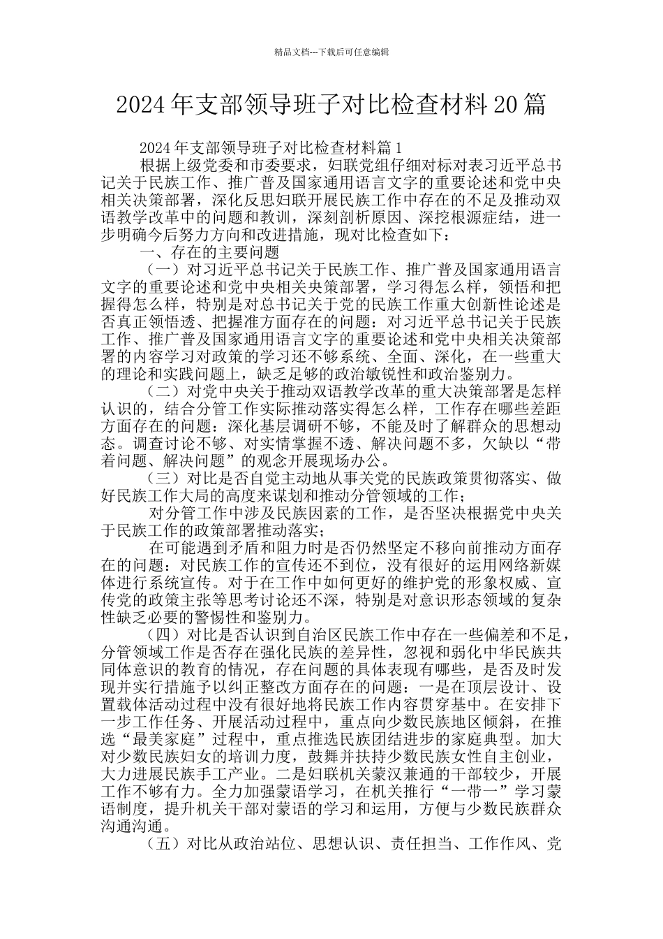 2024年支部领导班子对照检查材料20篇_第1页