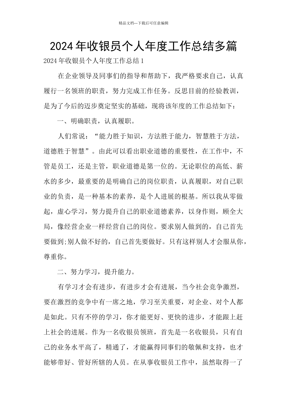 2024年收银员个人年度工作总结多篇_第1页