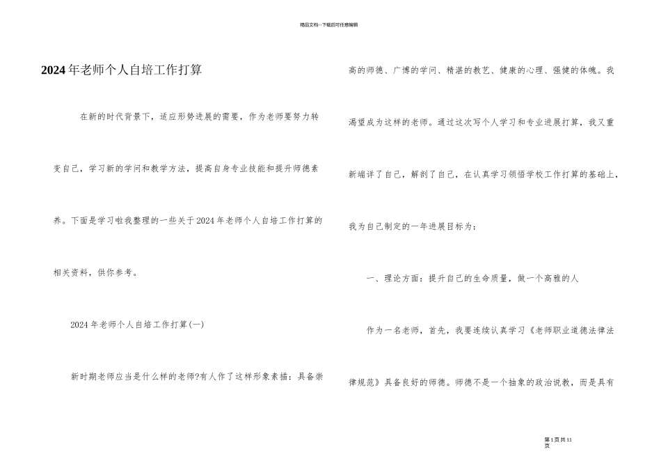 2024年教师个人自培工作计划_第1页