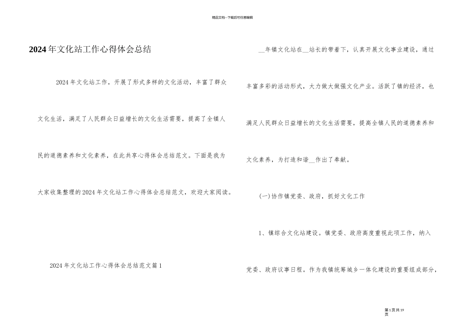 2024年文化站工作心得体会总结_第1页