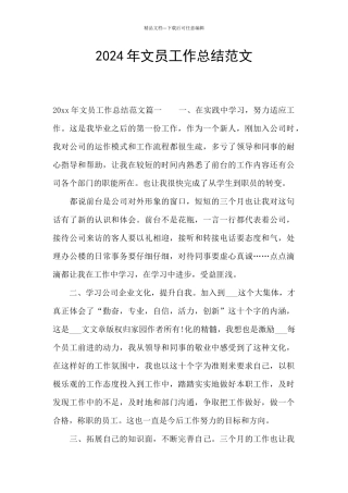 2024年文员工作总结范文