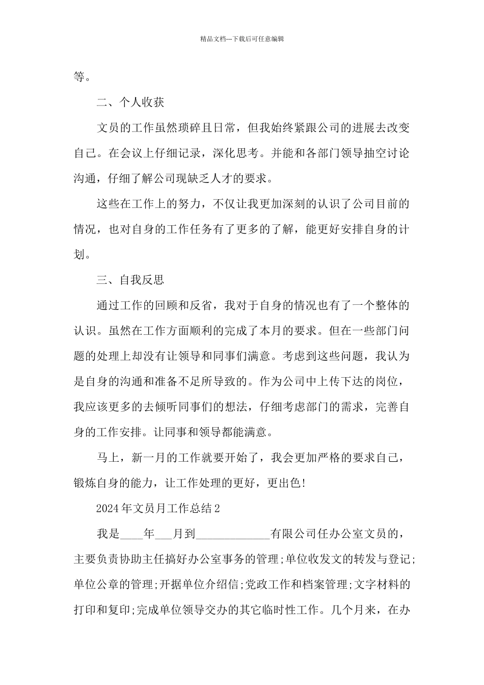 2024年文员月工作总结_第2页