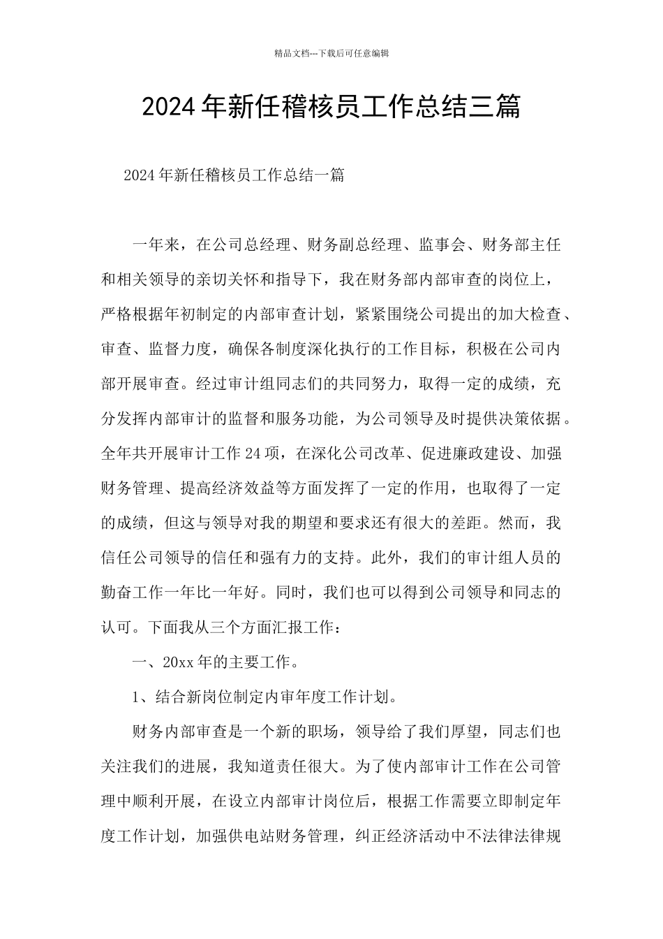 2024年新任稽核员工作总结三篇_第1页