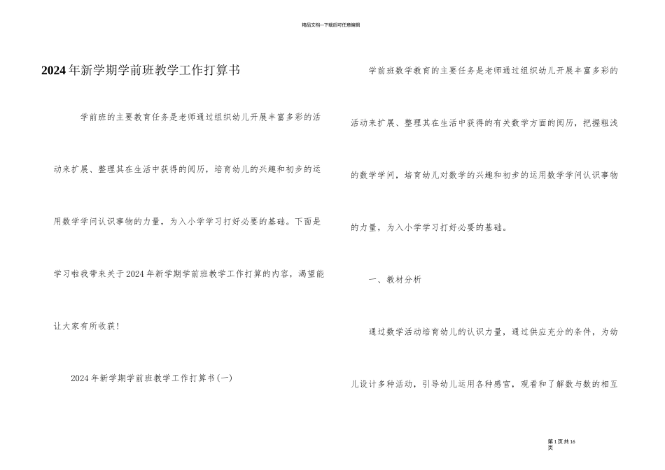 2024年新学期学前班教学工作计划书_第1页