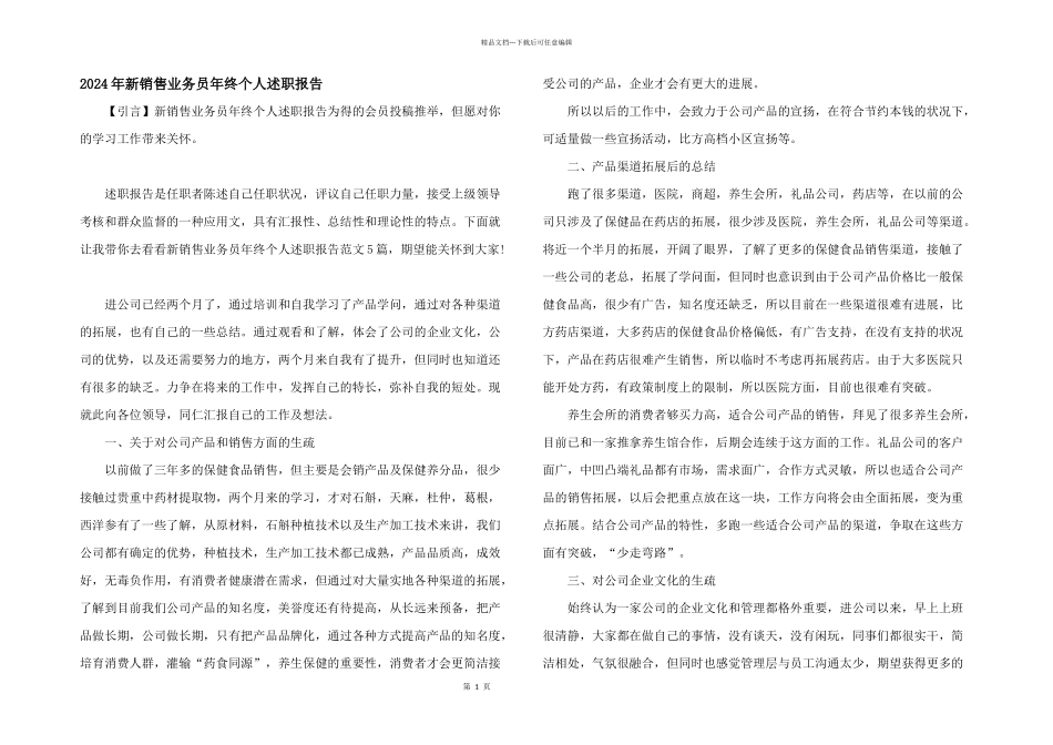 2024年新销售业务员年终个人述职报告_第1页