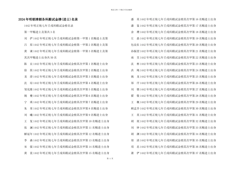 2024年明朝清朝各科殿试金榜名录_第1页