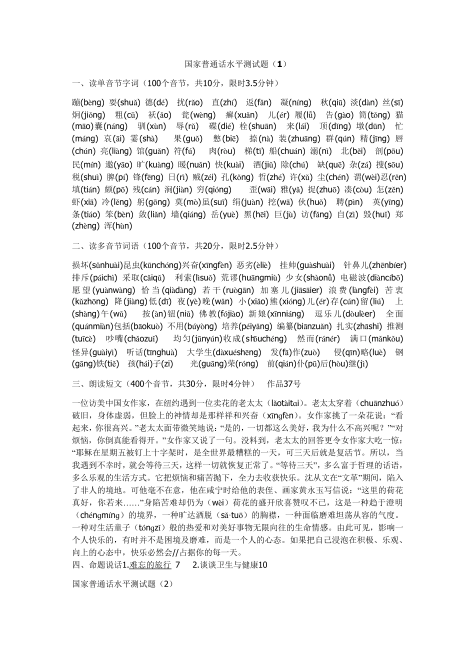 全国普通话考试题库140_第1页