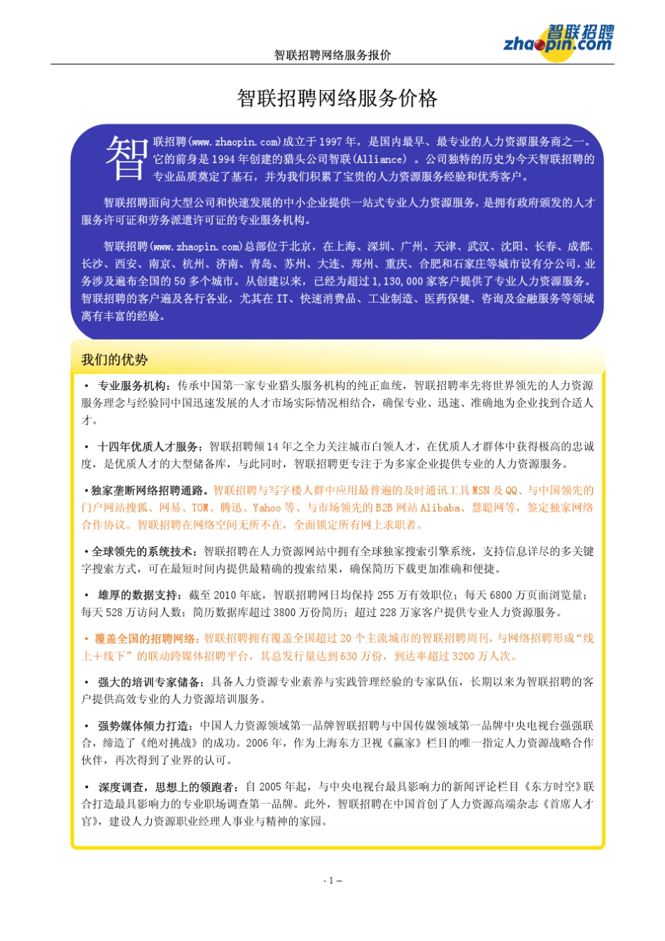 全国智联招聘网络服务价格表_第1页