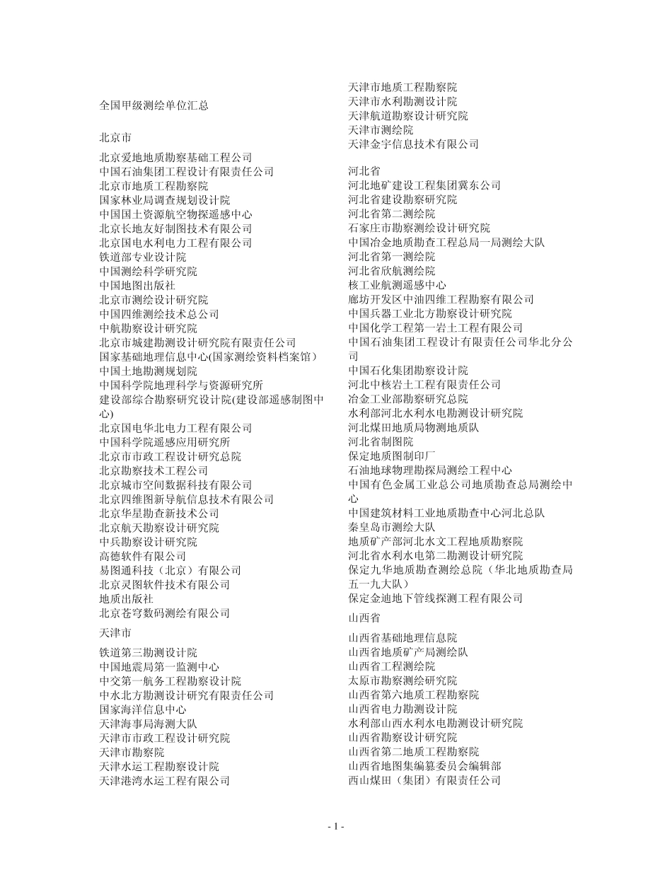 全国甲级测绘单位汇总_第1页
