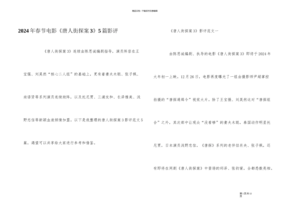 2024年春节电影《唐人街探案3》5篇影评_第1页