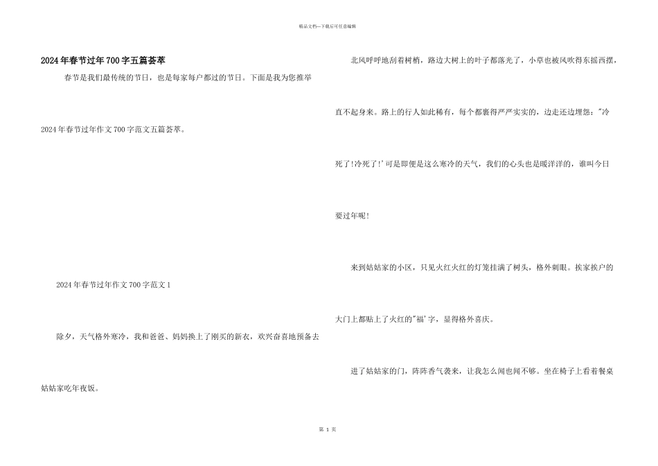 2024年春节过年700字五篇荟萃_第1页