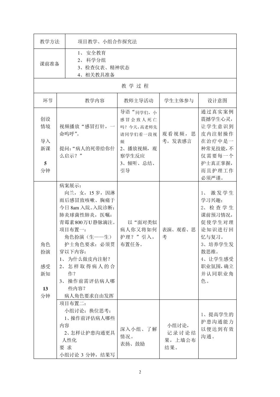 全国职业院校教师教学能力大赛获奖作品教案案例《皮内注射法》教案设计方案_第2页