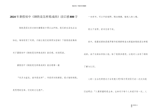 2024年暑假初中《钢铁是怎样炼成的》读后感800字