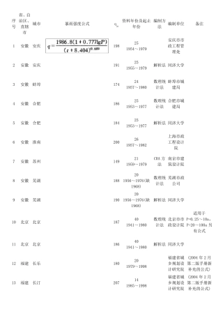 全国部分城市暴雨强度公式