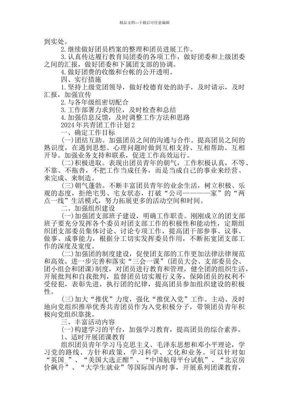 2024年最新共青团工作计划范文_第2页