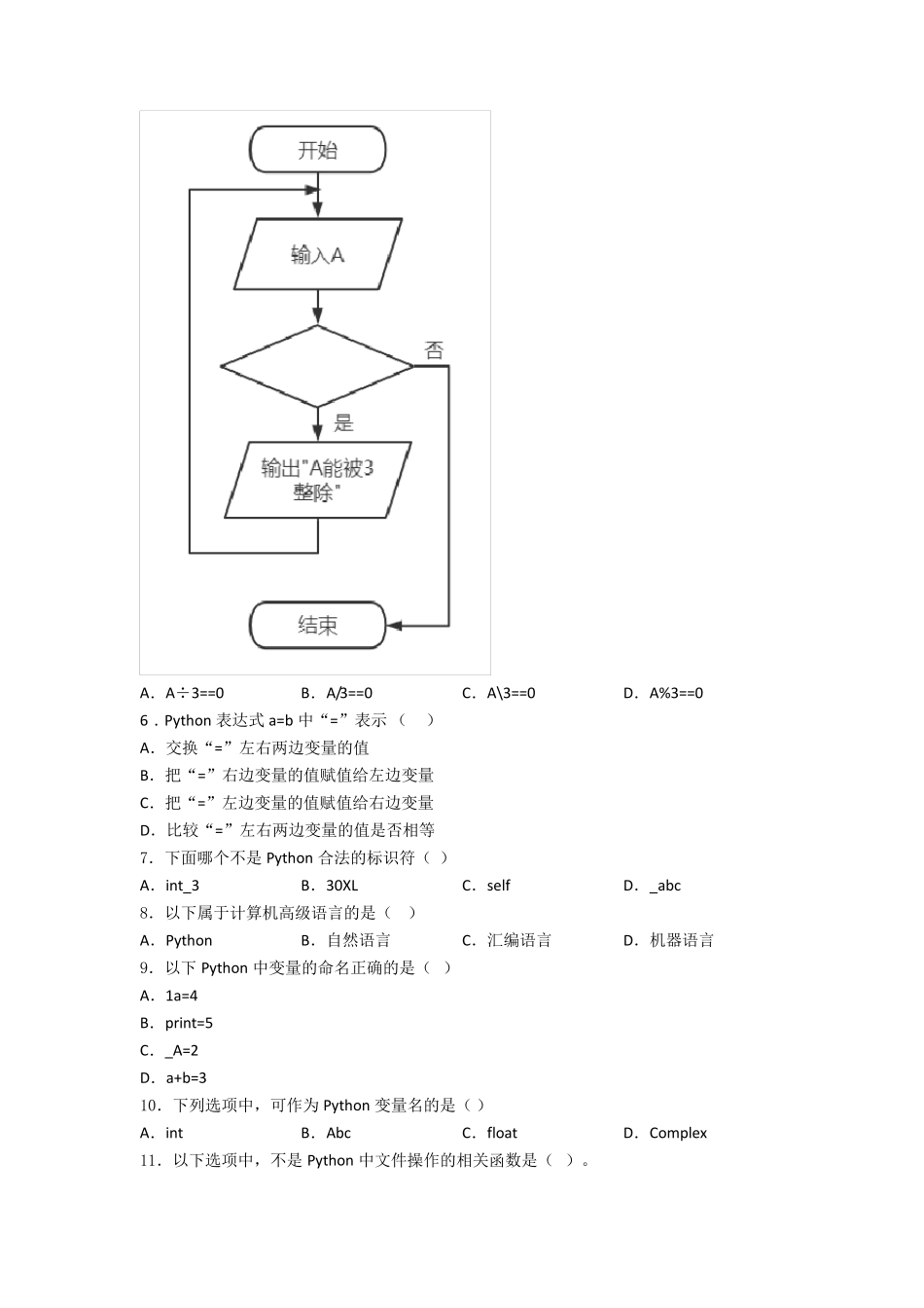 全国青少年软件编程(Python)等级考试试卷(一级)_第2页