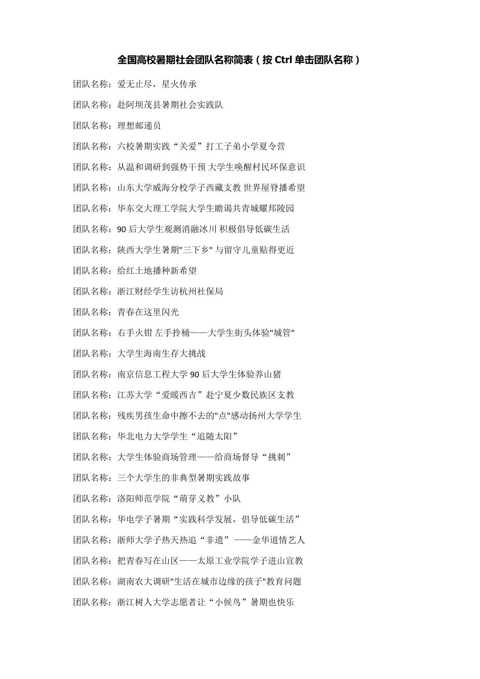 全国高校暑期社会团队名称简表_第1页