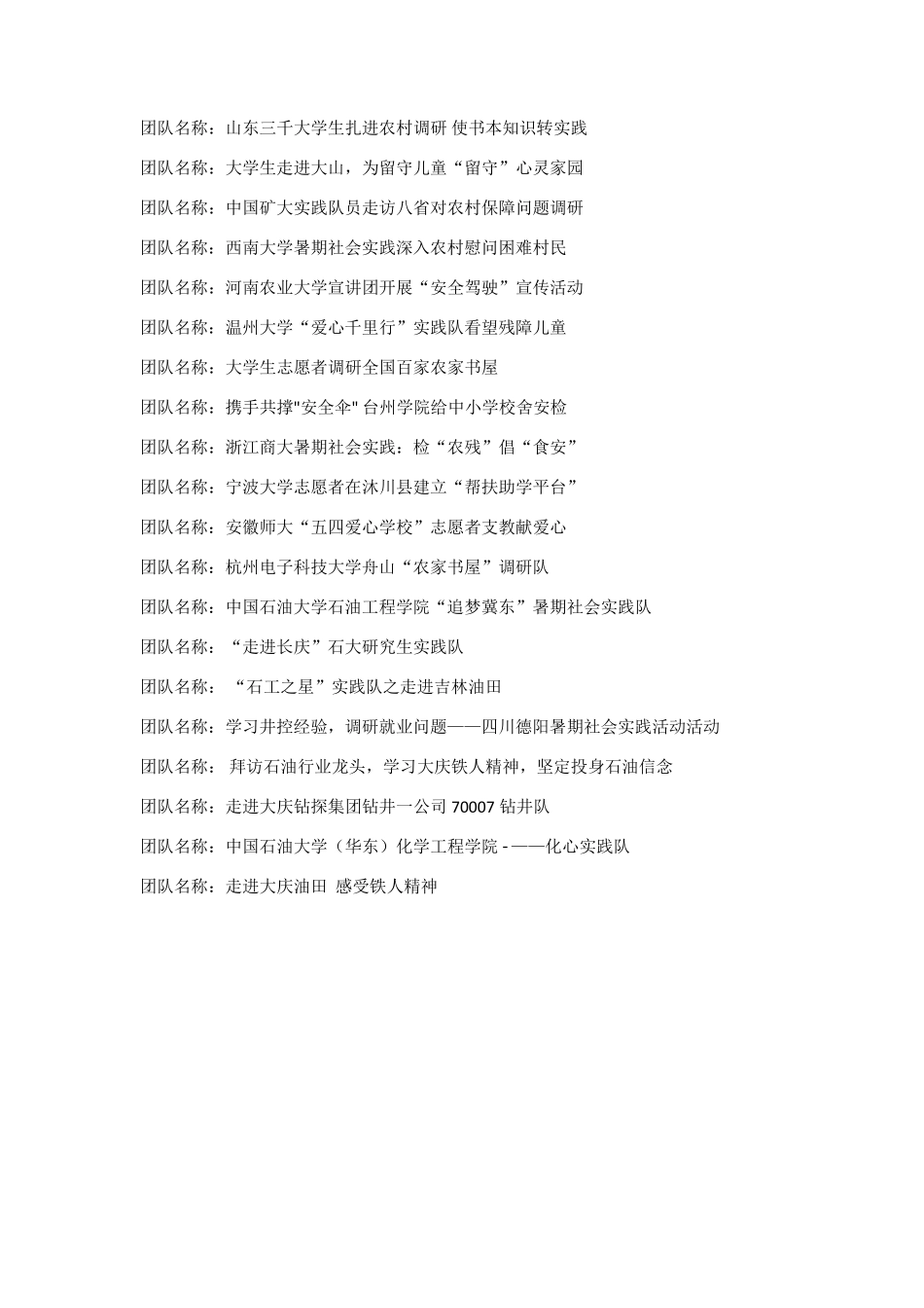 全国高校暑期社会团队名称简表_第2页