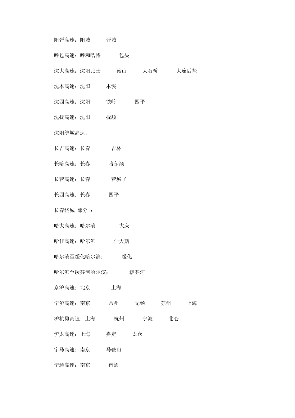 全国高速公路里程及途径城市_第2页