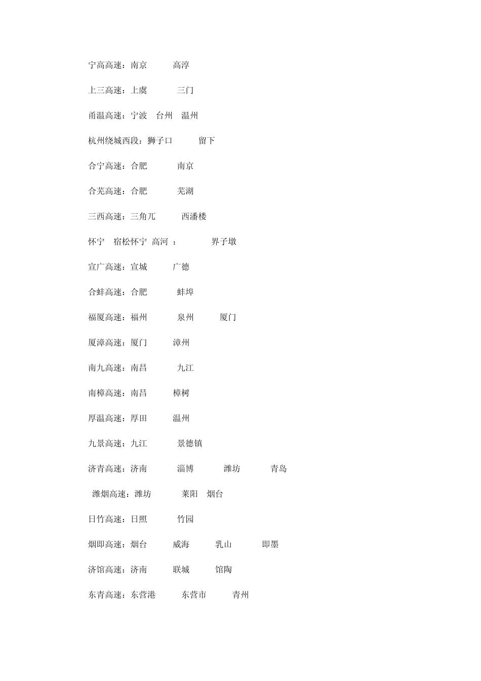 全国高速公路里程及途径城市_第3页