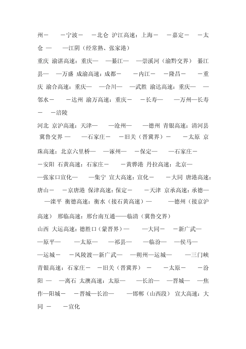全国高速公路里程及途经城市一览表_第2页