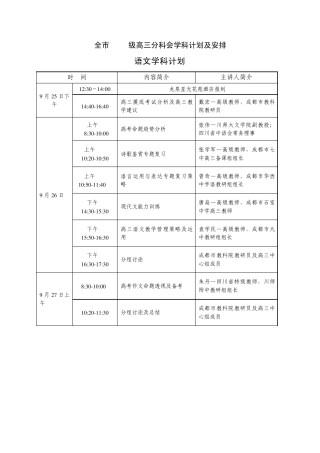 全市2011级高三分科会学科计划及安排