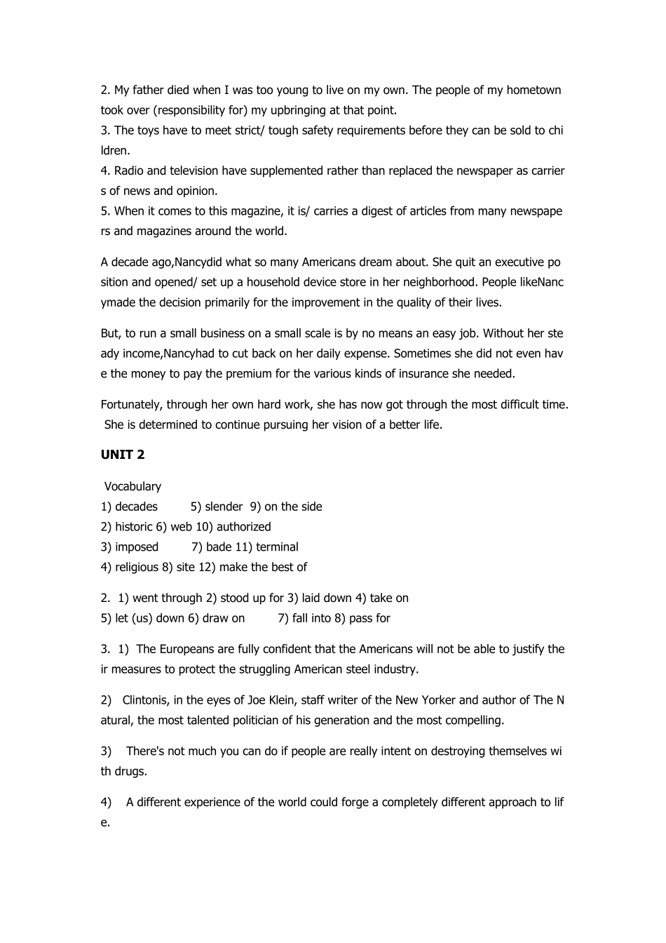 全新版大学英语综合教程3第二版课后练习答案_第2页