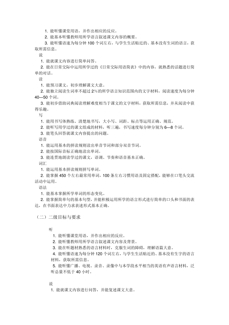 全日制初中英语教学大纲_第2页