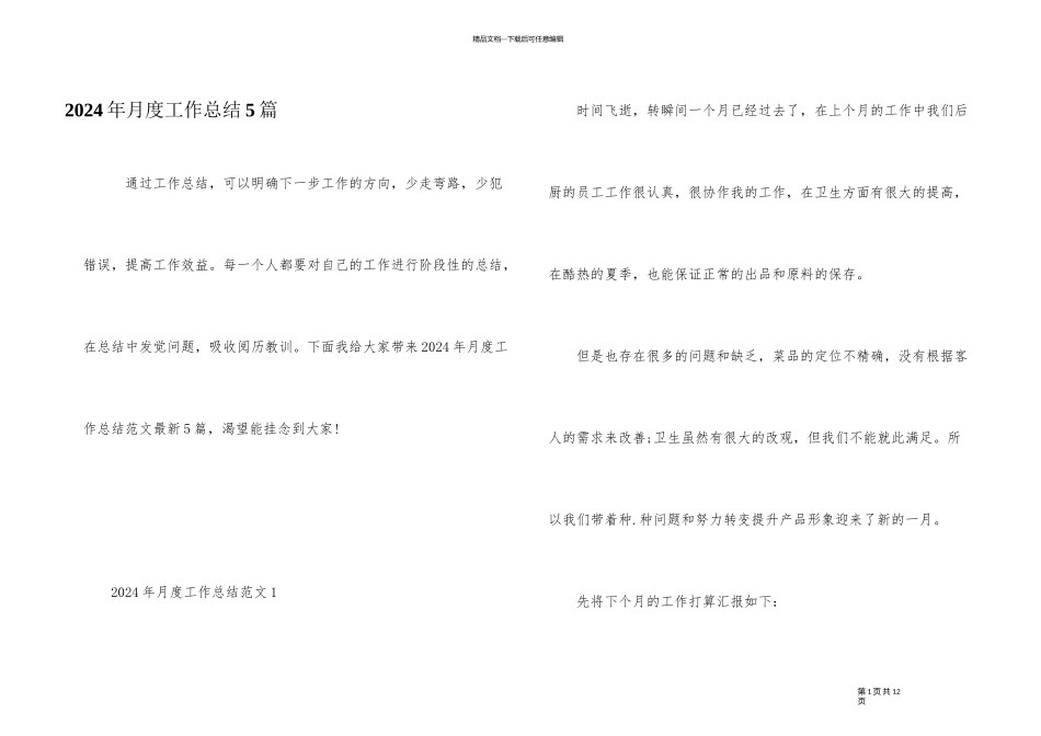 2024年月度工作总结5篇_第1页