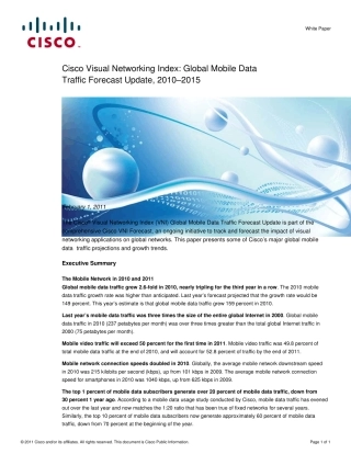 全球移动数据流量预测20102015年GlobalMobileDataTrafficForecastUpdate,2010–2015