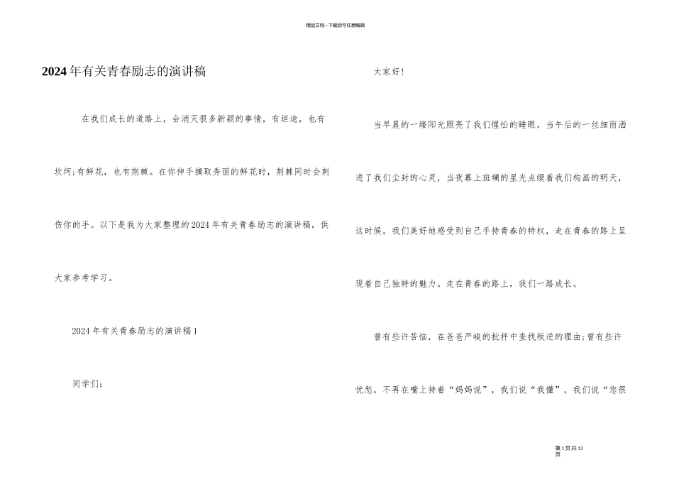2024年有关青春励志的演讲稿_第1页