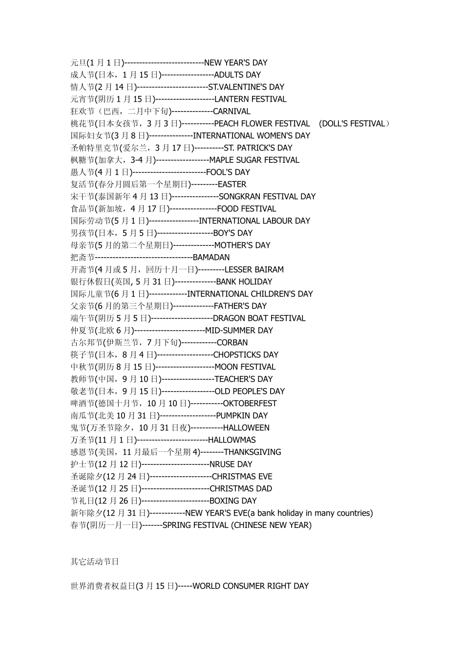 全球重要传统节日大全_第1页