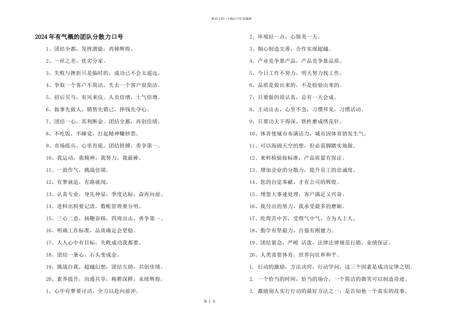 2024年有气势的团队凝聚力口号_第1页