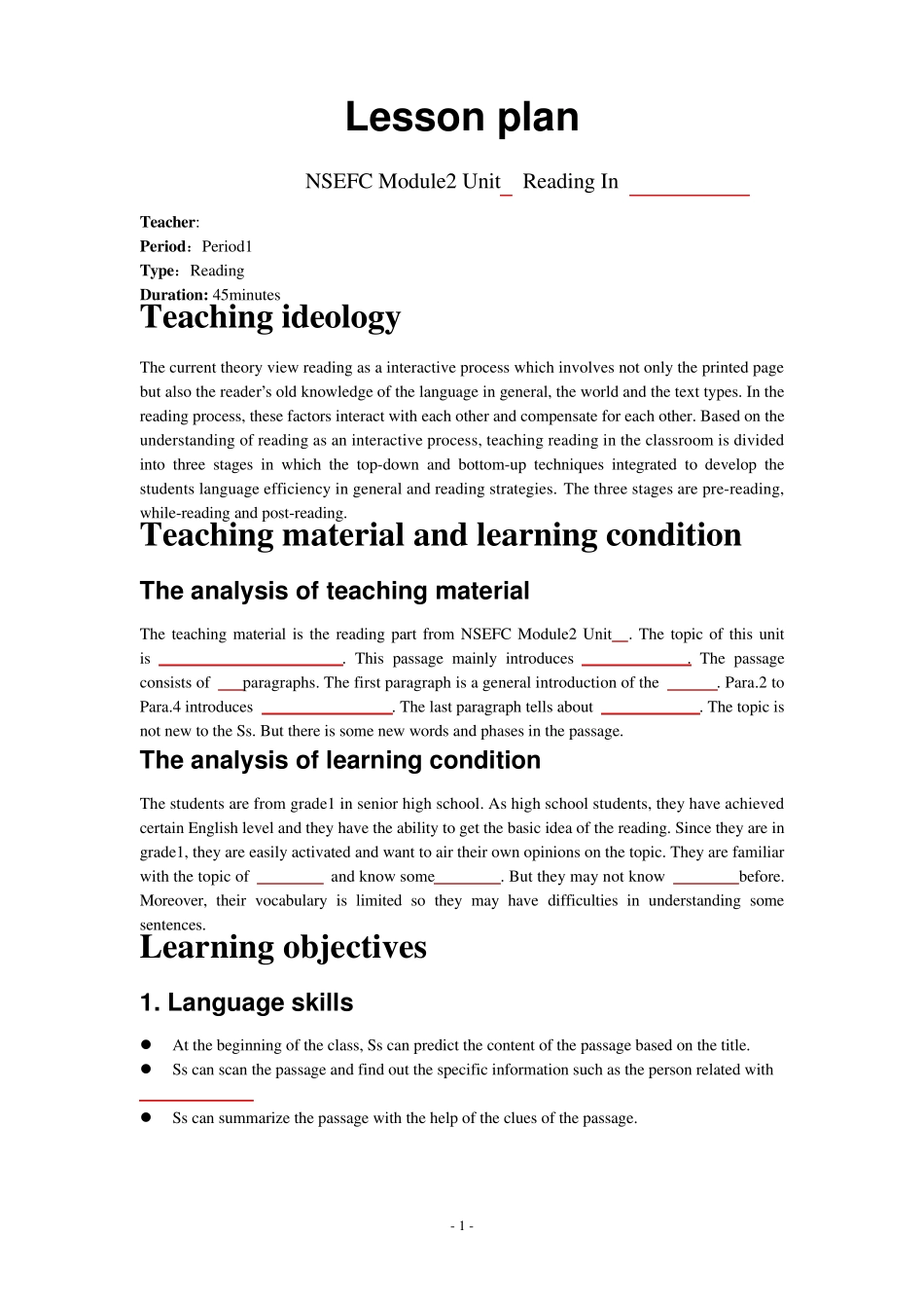 全英文英语教案模板_第1页