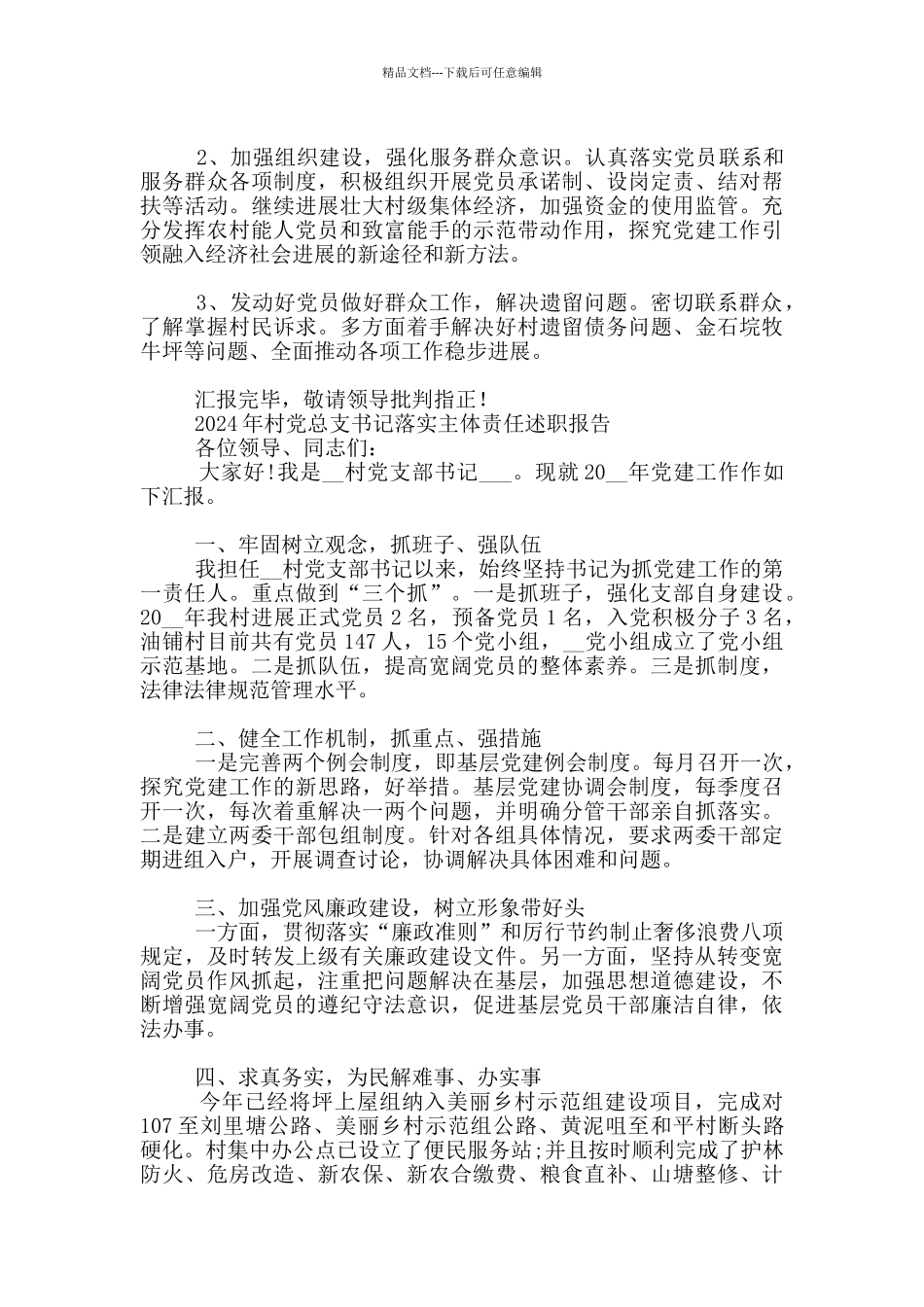 2024年村党总支书记落实主体责任述职报告_第3页