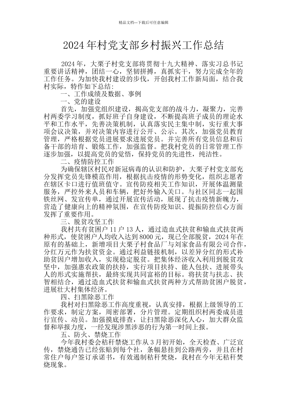 2024年村党支部乡村振兴工作总结_第1页