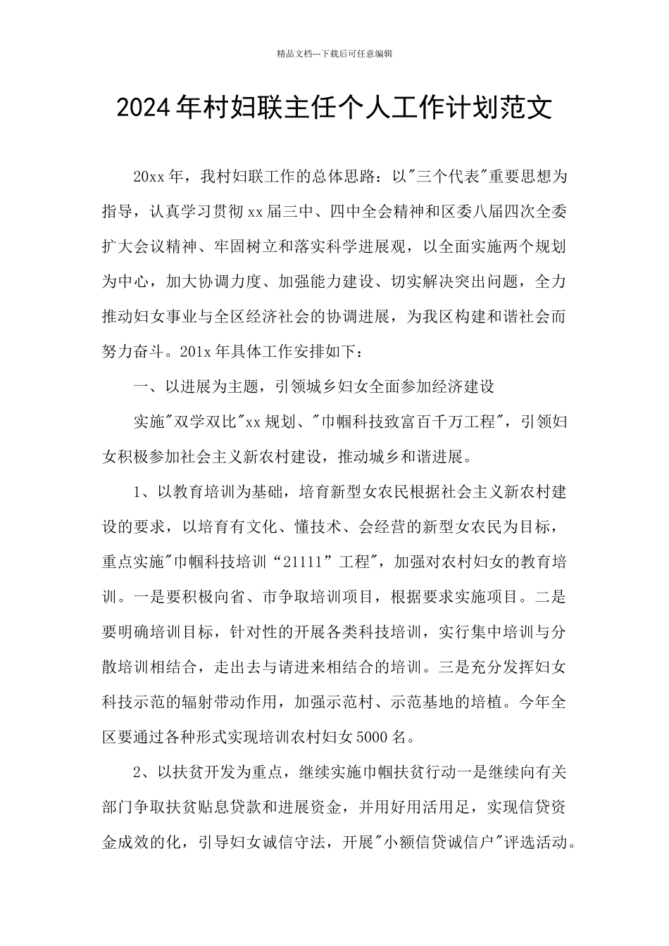 2024年村妇联主任个人工作计划范文_第1页