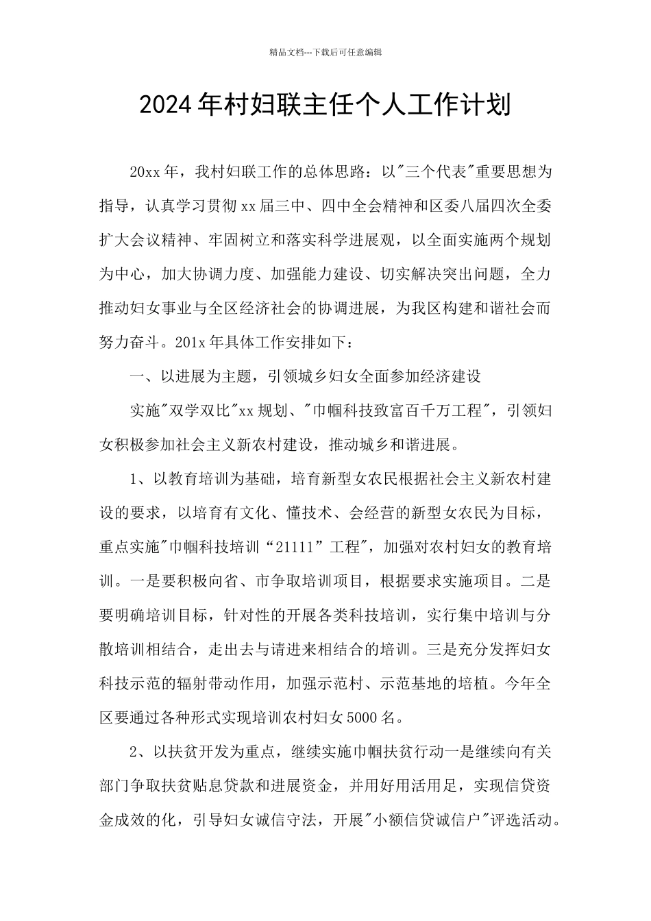 2024年村妇联主任个人工作计划_第1页