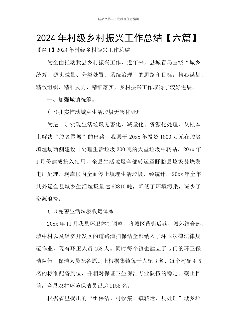 2024年村级乡村振兴工作总结_第1页